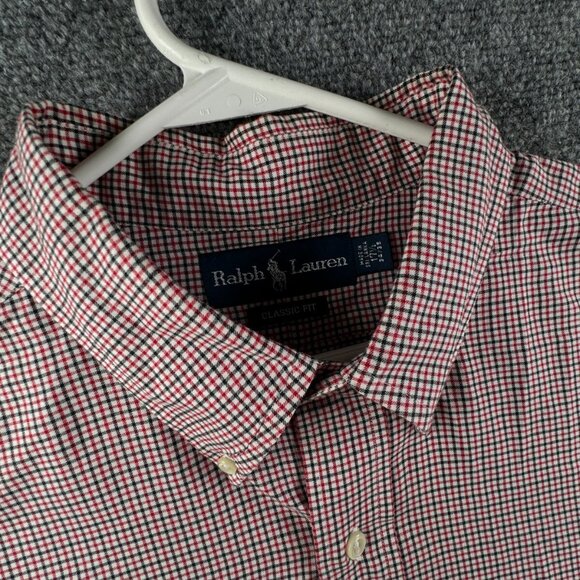 Ralph Lauren Long Sleeve Button Up Shirt Red Black Check Classic 17.5 34/35 Men - Picture 7 of 12